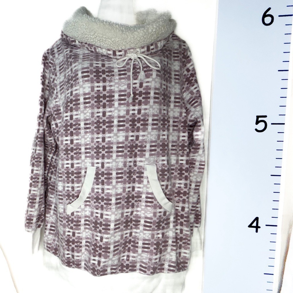 Pajamagram Purple White Sherpa Cowl Neck Sweat Top Large Cozy Warm